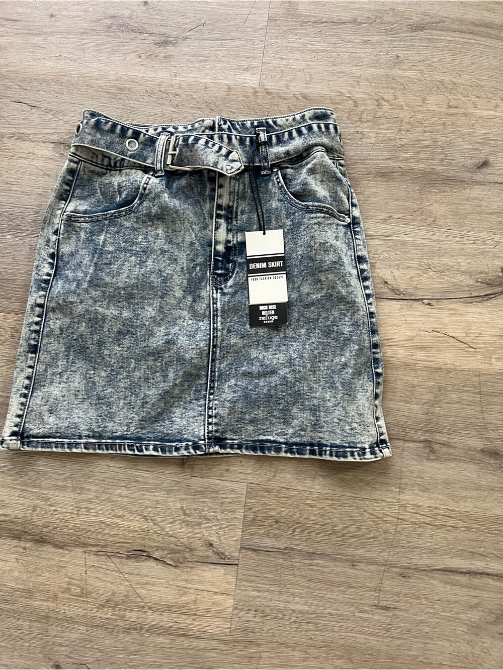 Wrefuge Acid Wash Denim Mini Skirt in Faded Blue